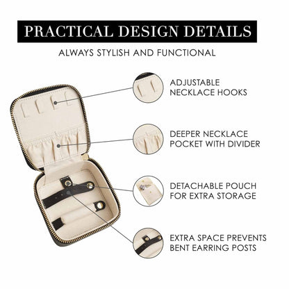 Brown "Small But Mighty" Leather Jewelry Box - Portable Organizer for Earrings, Necklaces, Rings & More (4x4x2 inches) - Image 3