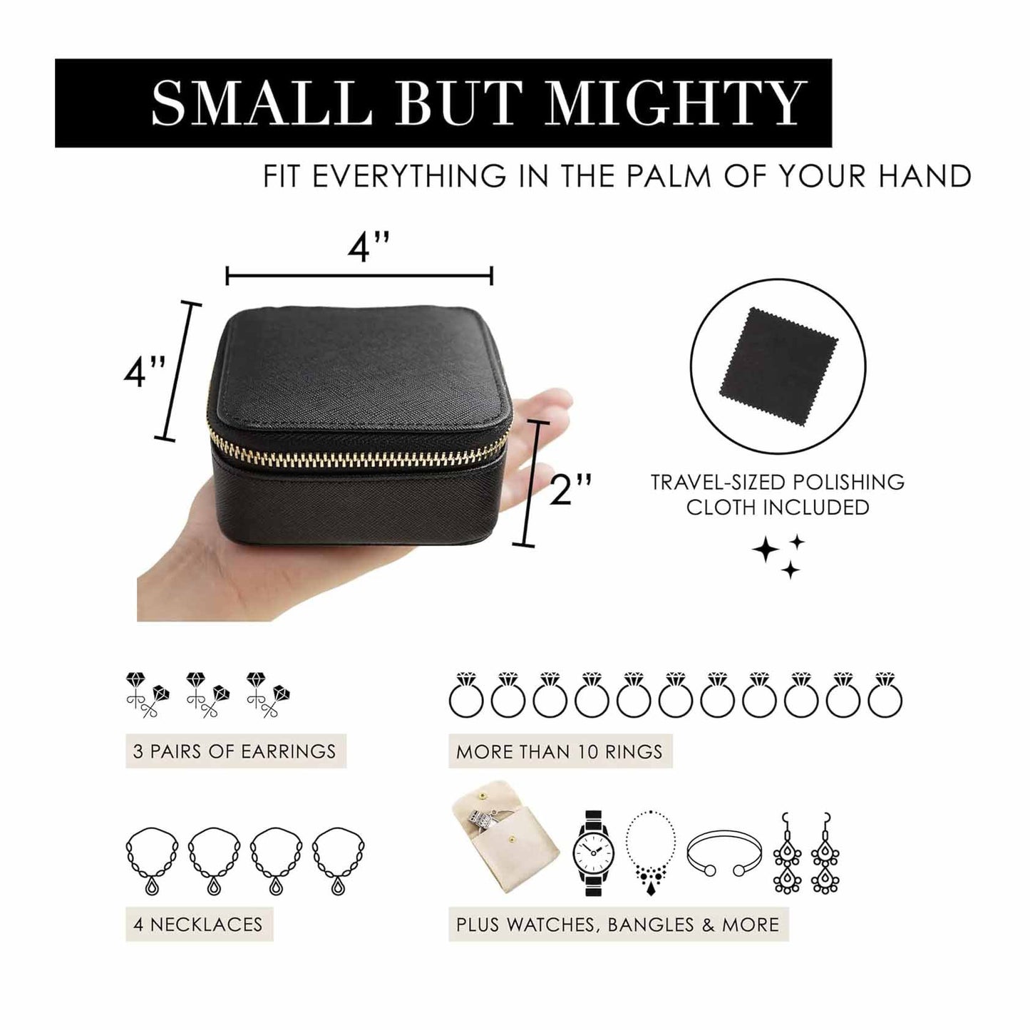 Brown "Small But Mighty" Leather Jewelry Box - Portable Organizer for Earrings, Necklaces, Rings & More (4x4x2 inches) - Image 4
