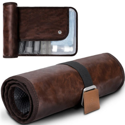 Brown Men's PU Leather Toiletry Bag - Waterproof Travel Organizer for Shaving Kits & Bathroom Accessories (50.8x25.4 cm unfolded, 25.4 cm rolled)
