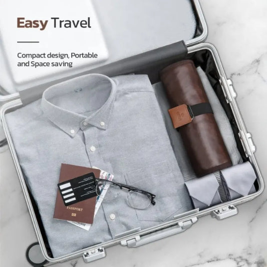 Brown Men's PU Leather Toiletry Bag - Waterproof Travel Organizer for Shaving Kits & Bathroom Accessories (50.8x25.4 cm unfolded, 25.4 cm rolled) - Image 3
