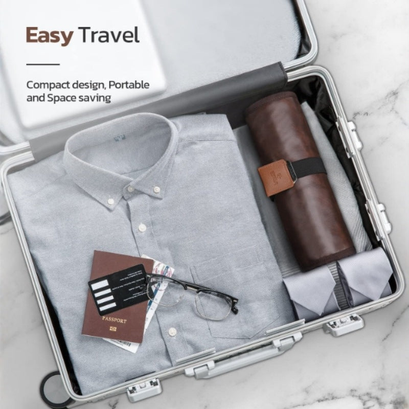 Black Men's PU Leather Toiletry Bag - Waterproof Travel Organizer for Shaving Kits & Bathroom Accessories (50.8x25.4 cm unfolded, 25.4 cm rolled) - Image 3