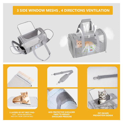 Grey Large Cat & Small Dog Carrier - Soft-Sided, Foldable & Breathable Pet Travel Bag (43x30x28 cm) - Image 3