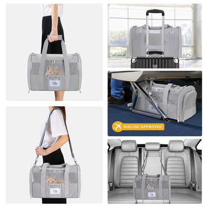 Grey Large Cat & Small Dog Carrier - Soft-Sided, Foldable & Breathable Pet Travel Bag (43x30x28 cm) - Image 4
