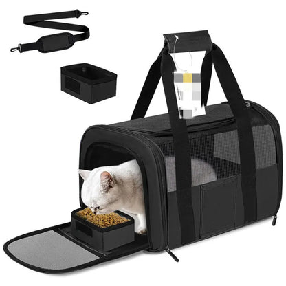 Black Large Cat & Small Dog Carrier - Soft-Sided, Foldable & Breathable Pet Travel Bag (43x30x28 cm)