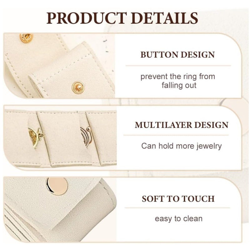 Beige Portable Mini Jewelry Pouch Soft Velvet Travel Organizer for Rings and Earrings Compact Snap Button Storage Bag Ideal for Daily Use - Image 2