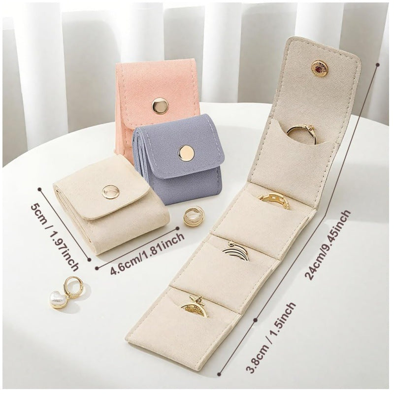 Beige Portable Mini Jewelry Pouch Soft Velvet Travel Organizer for Rings and Earrings Compact Snap Button Storage Bag Ideal for Daily Use - Image 4