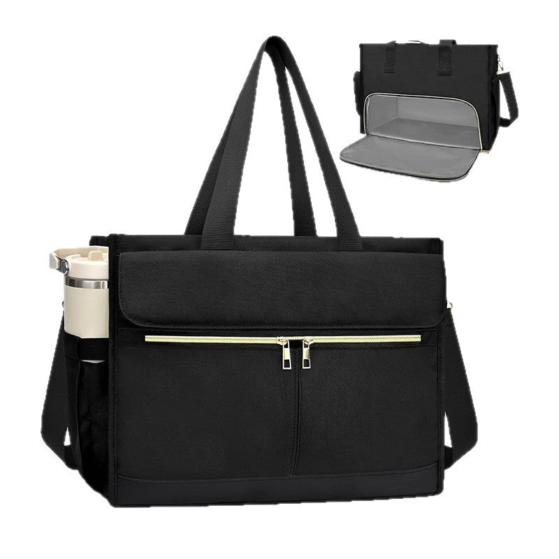 Black Large Capacity Insulated Lunch Tote Bag with Shoulder Strap Leakproof Cooler Handbag Multi-Pocket Work Organizer for Office and Picnics