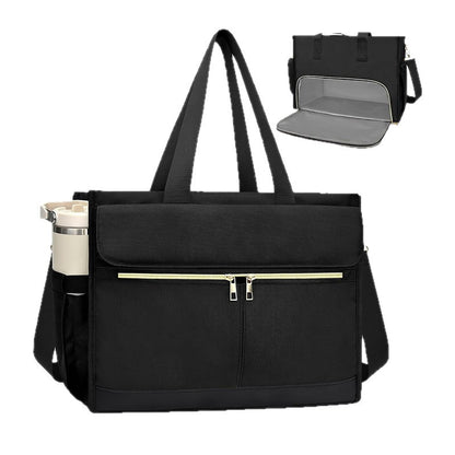 Black Large Capacity Insulated Lunch Tote Bag with Shoulder Strap Leakproof Cooler Handbag Multi-Pocket Work Organizer for Office and Picnics