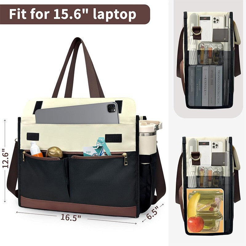 Black-brown Large Capacity Insulated Lunch Tote Bag with Shoulder Strap Leakproof Cooler Handbag Multi-Pocket Work Organizer for Office and Picnics - Image 2