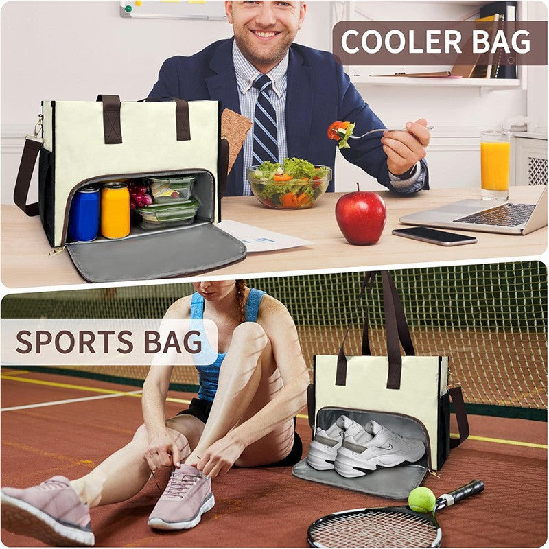Black-brown Large Capacity Insulated Lunch Tote Bag with Shoulder Strap Leakproof Cooler Handbag Multi-Pocket Work Organizer for Office and Picnics - Image 3