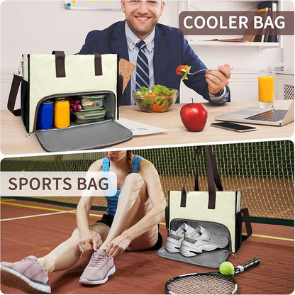 Black-brown Large Capacity Insulated Lunch Tote Bag with Shoulder Strap Leakproof Cooler Handbag Multi-Pocket Work Organizer for Office and Picnics - Image 3
