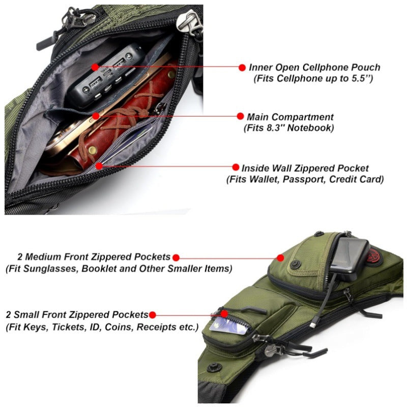 Green Tactical Style Sling Bag Crossbody Chest Pack Lightweight Daypack for Travel Hiking and Cycling Fits 8.3 Inch Notebook Ideal for Australian Outdoors - Image 3