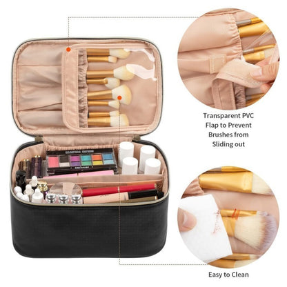 Pink Large Capacity Travel Makeup Bag Portable Cosmetic Case with Handle and Dividers Elegant Toiletry Organizer for Daily Use - Image 3
