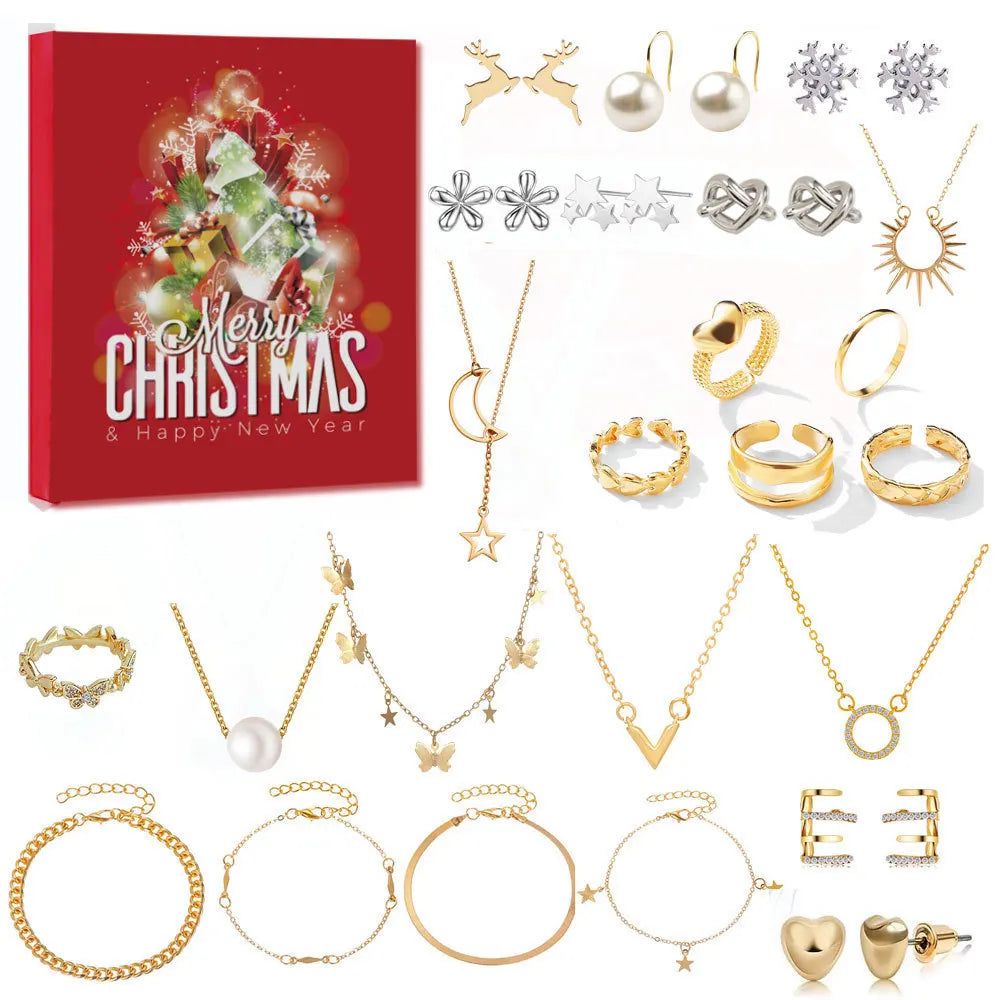 Christmas Jewellery Advent Calendar 24 Day Countdown Blind Box Set Includes Earrings Rings Necklaces and Bracelets Festive Gift for Her