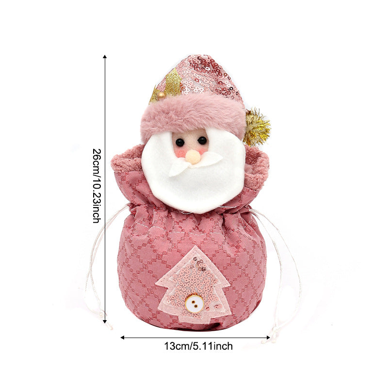 3 Pack Pink Christmas Drawstring Gift Bags Plush 3D Santa Snowman Reindeer Candy Pouches for Holiday Favours - Image 3