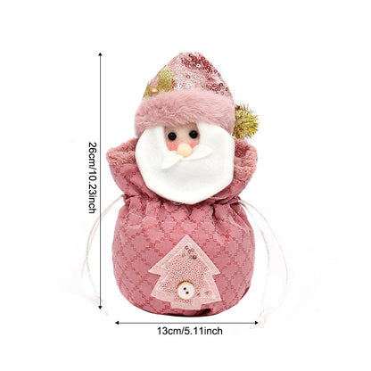 3 Pack Pink Christmas Drawstring Gift Bags Plush 3D Santa Snowman Reindeer Candy Pouches for Holiday Favours - Image 3