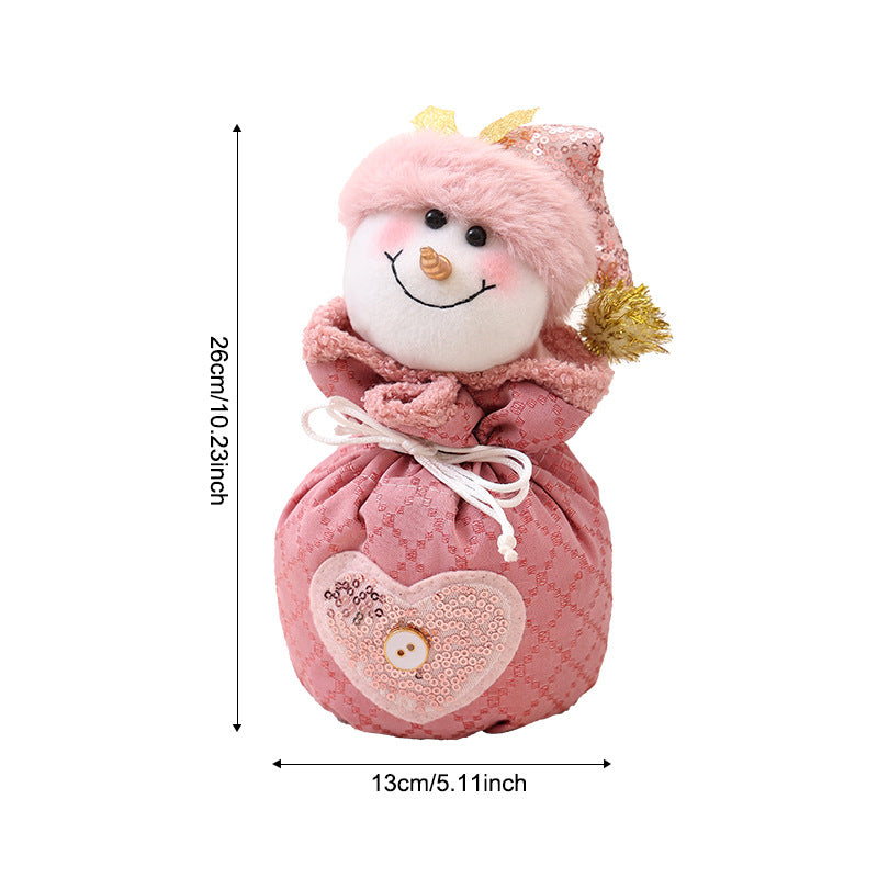 3 Pack Pink Christmas Drawstring Gift Bags Plush 3D Santa Snowman Reindeer Candy Pouches for Holiday Favours - Image 4