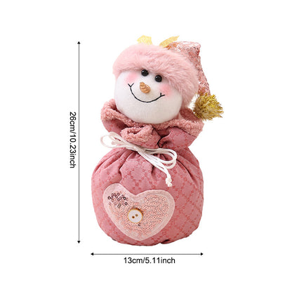3 Pack Pink Christmas Drawstring Gift Bags Plush 3D Santa Snowman Reindeer Candy Pouches for Holiday Favours - Image 4