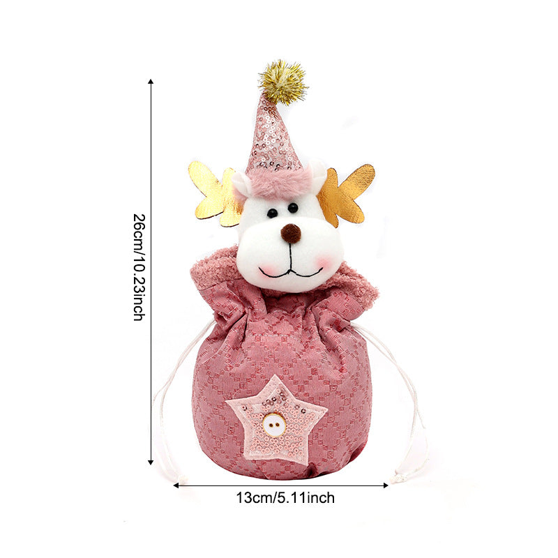 3 Pack Pink Christmas Drawstring Gift Bags Plush 3D Santa Snowman Reindeer Candy Pouches for Holiday Favours - Image 5