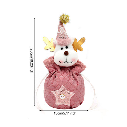 3 Pack Pink Christmas Drawstring Gift Bags Plush 3D Santa Snowman Reindeer Candy Pouches for Holiday Favours - Image 5