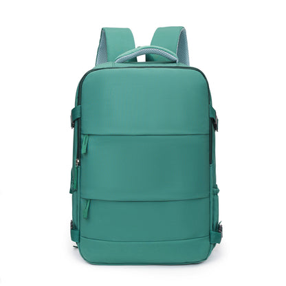 Green 25L Travel Laptop Backpack with Shoe Compartment 180 Degree Opening Carry On Rucksack Fits 14 Inch Laptop Ideal for Business and Weekends