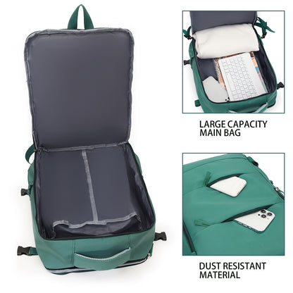 Green 25L Travel Laptop Backpack with Shoe Compartment 180 Degree Opening Carry On Rucksack Fits 14 Inch Laptop Ideal for Business and Weekends - Image 4