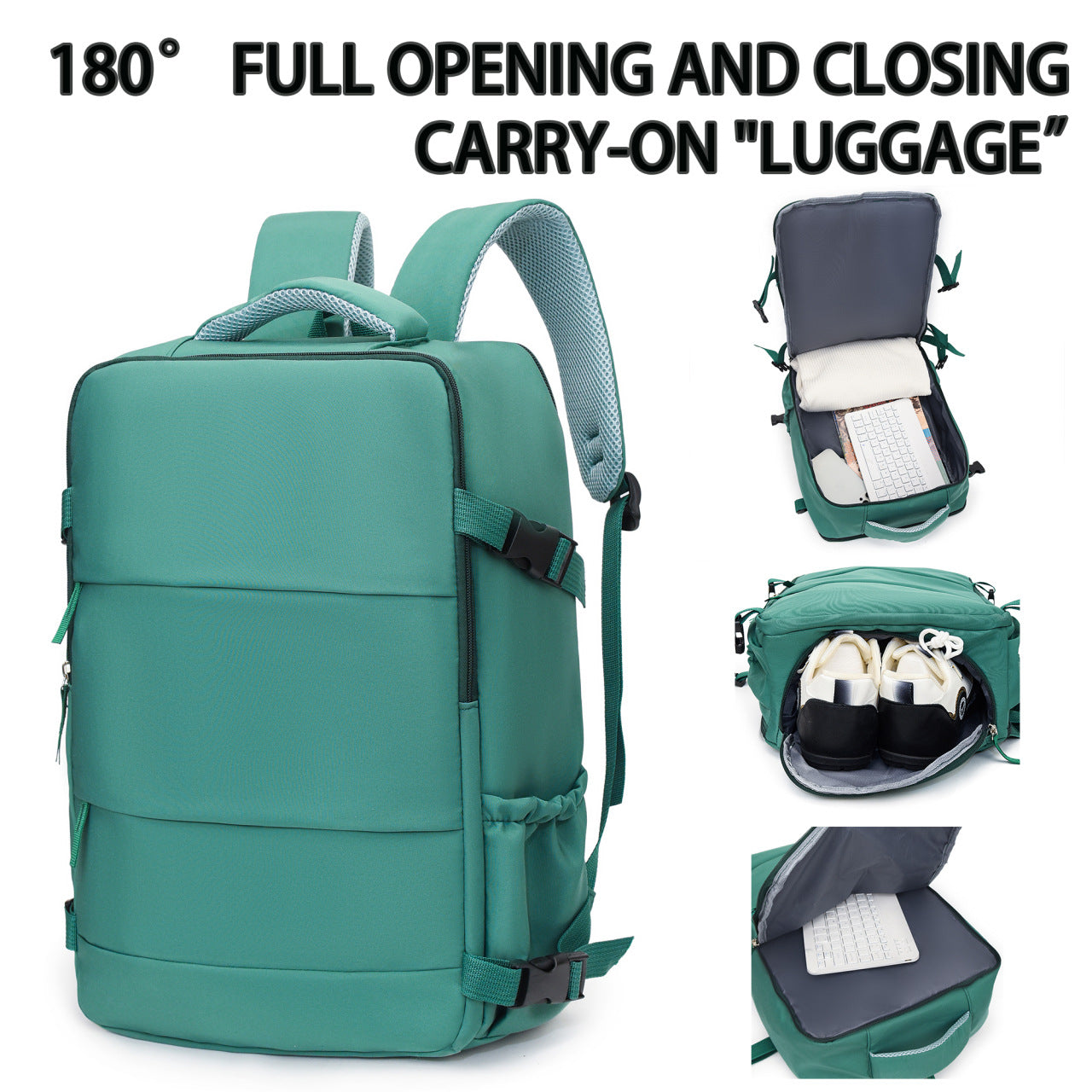 White 25L Travel Laptop Backpack with Shoe Compartment 180 Degree Opening Carry On Rucksack Fits 14 Inch Laptop Ideal for Business and Weekends - Image 2