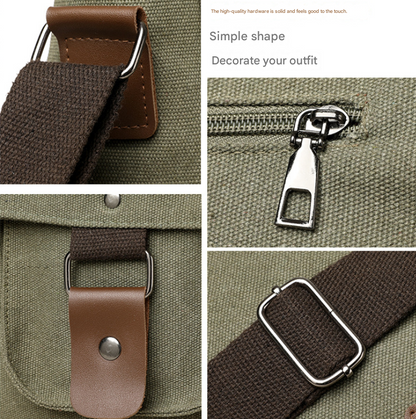 Black Vintage Canvas Messenger Bag Men Crossbody Satchel Durable Shoulder Bag for Work and Travel Multi Pocket Casual Daypack - Image 4