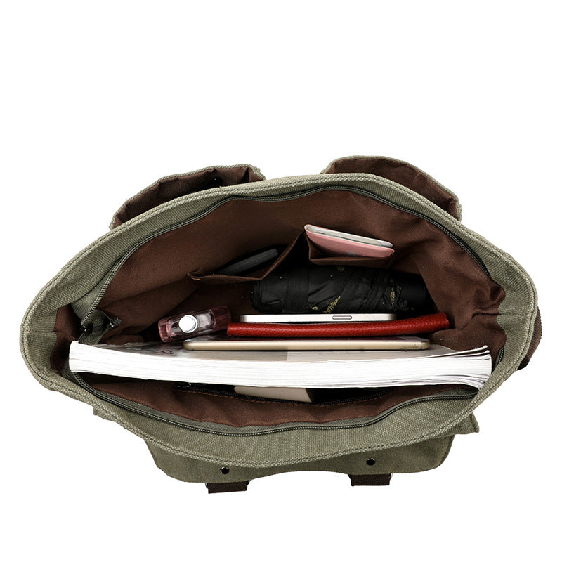 Brown Vintage Canvas Messenger Bag Men Crossbody Satchel Durable Shoulder Bag for Work and Travel Multi Pocket Casual Daypack - Image 2