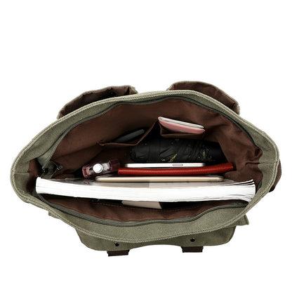 Brown Vintage Canvas Messenger Bag Men Crossbody Satchel Durable Shoulder Bag for Work and Travel Multi Pocket Casual Daypack - Image 2