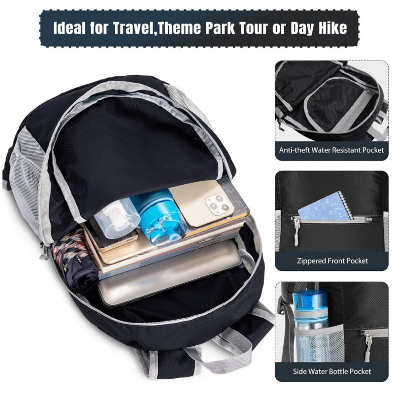 Black Ultra Lightweight Foldable Backpack Packable Daypack Compact Travel Rucksack with Mesh Pockets Ideal for Outdoor Adventures - Image 4