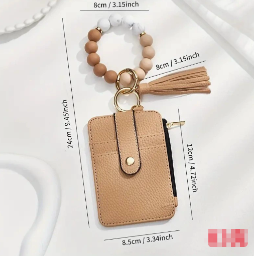 2 Pack Yellow Flower Silicone Beaded Wristlet Keychain Wallet Bangle with Tassel PU Leather ID Card Holder for Women Hands Free Key Ring Organiser - Image 2