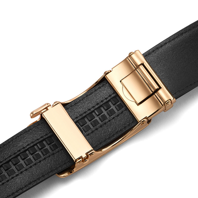 Men's Genuine Leather Ratchet Belt Automatic Buckle 120cm Adjustable Waistband with Gift Box for Business and Casual Wear - Image 2