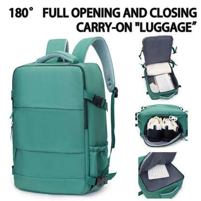 Light Green 25L Travel Laptop Backpack with Shoe Compartment 180 Degree Opening Carry On Rucksack Fits 14 Inch Laptop Ideal for Business and Weekends - Image 2