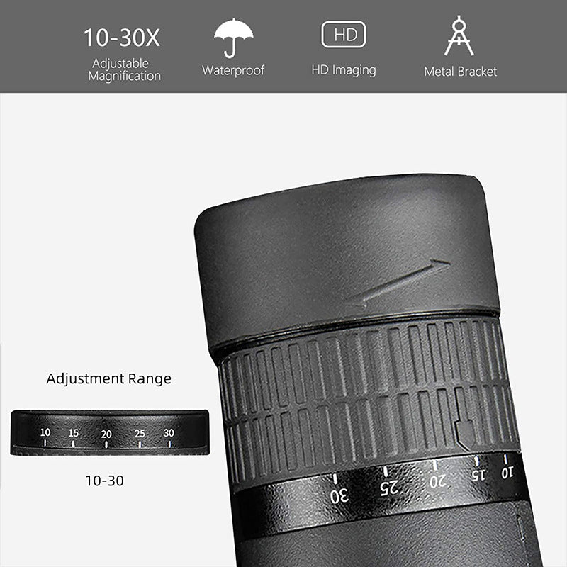 10-30X50 High Power Zoom Monocular Telescope Set with Smartphone Holder and Tripod Waterproof HD Spotting Scope for Bird Watching Camping and Concerts - Image 2