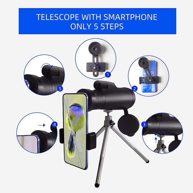 10-30X50 High Power Zoom Monocular Telescope Set with Smartphone Holder and Tripod Waterproof HD Spotting Scope for Bird Watching Camping and Concerts - Image 4