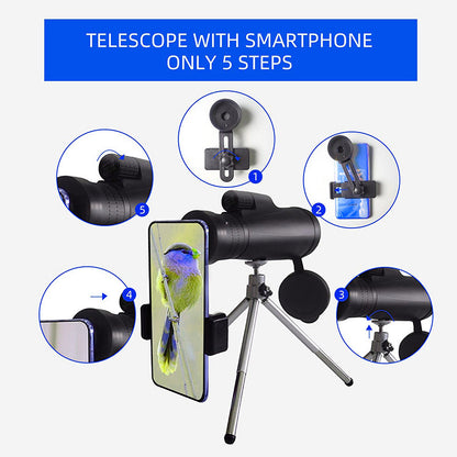 10-30X50 High Power Zoom Monocular Telescope Set with Smartphone Holder and Tripod Waterproof HD Spotting Scope for Bird Watching Camping and Concerts - Image 4
