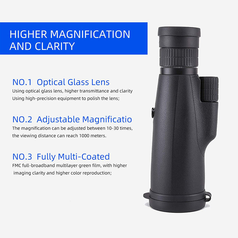10-30X50 High Power Zoom Monocular Telescope Set with Smartphone Holder and Tripod Waterproof HD Spotting Scope for Bird Watching Camping and Concerts - Image 6