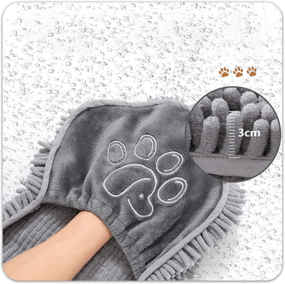 Blue Super Absorbent Pet Drying Towel with Hand Pockets Soft Chenille Microfiber Dog Bath Towel Quick Dry for Cats and Dogs after Grooming or Beach - Image 3