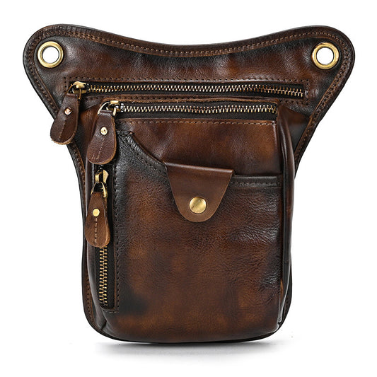 Coffee-brown Vintage Crazy Horse Leather Drop Leg Bag Waist Pack Thigh Pouch for Motorcycling Hiking and Travel Multipurpose Organiser