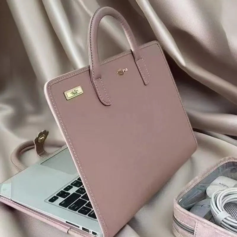 14 Inch Laptop Carry Case with Handles PU Leather Protective Sleeve Cover for Women Office and Study Work-in-Case Design