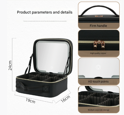 Portable Makeup Case with LED Light Mirror Travel Cosmetic Bag Organiser Adjustable Dividers Large Capacity Vanity Box for Women - Image 2