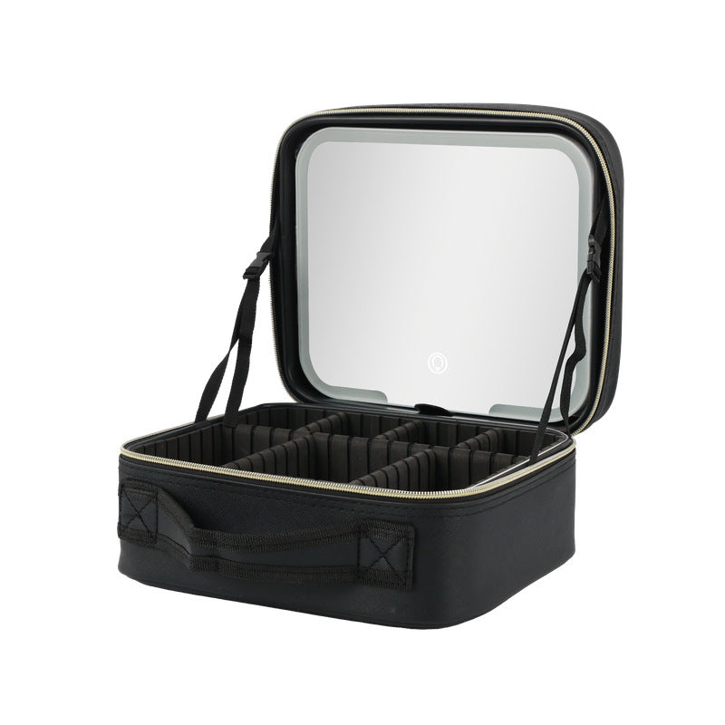 Portable Makeup Case with LED Light Mirror Travel Cosmetic Bag Organiser Adjustable Dividers Large Capacity Vanity Box for Women - Image 3