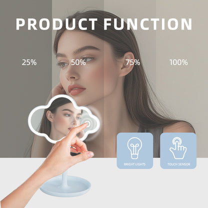 White Cute Cloud Shaped LED Makeup Mirror Desktop Vanity Light with Storage Tray 360 Rotation Cordless Cosmetic Beauty Tool - Image 5