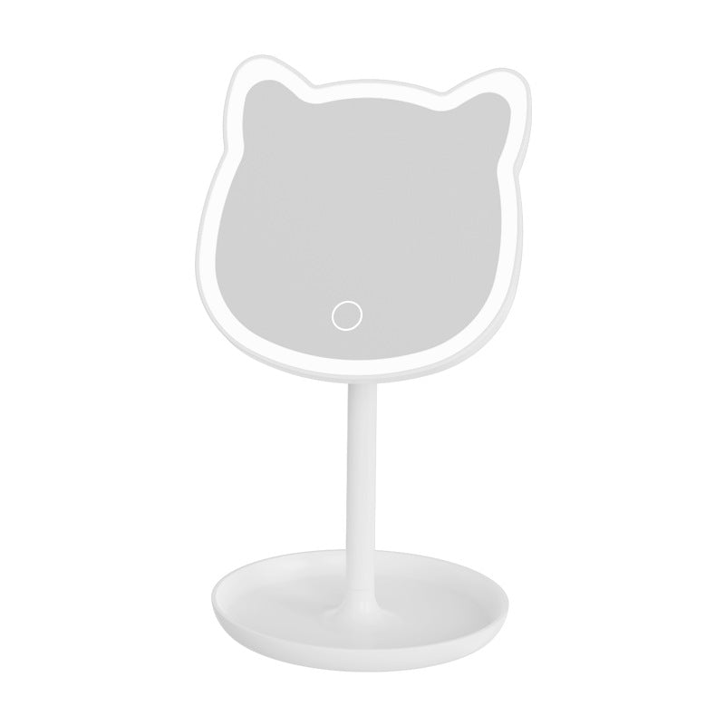 Cute Cat Ear LED Makeup Mirror Desktop Vanity Light with Storage Tray Adjustable Angle Cordless Cosmetic Beauty Tool for Teens - Image 2