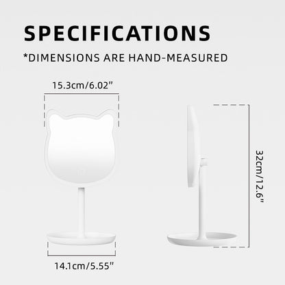 Cute Cat Ear LED Makeup Mirror Desktop Vanity Light with Storage Tray Adjustable Angle Cordless Cosmetic Beauty Tool for Teens - Image 3