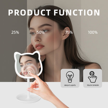 Cute Cat Ear LED Makeup Mirror Desktop Vanity Light with Storage Tray Adjustable Angle Cordless Cosmetic Beauty Tool for Teens - Image 5