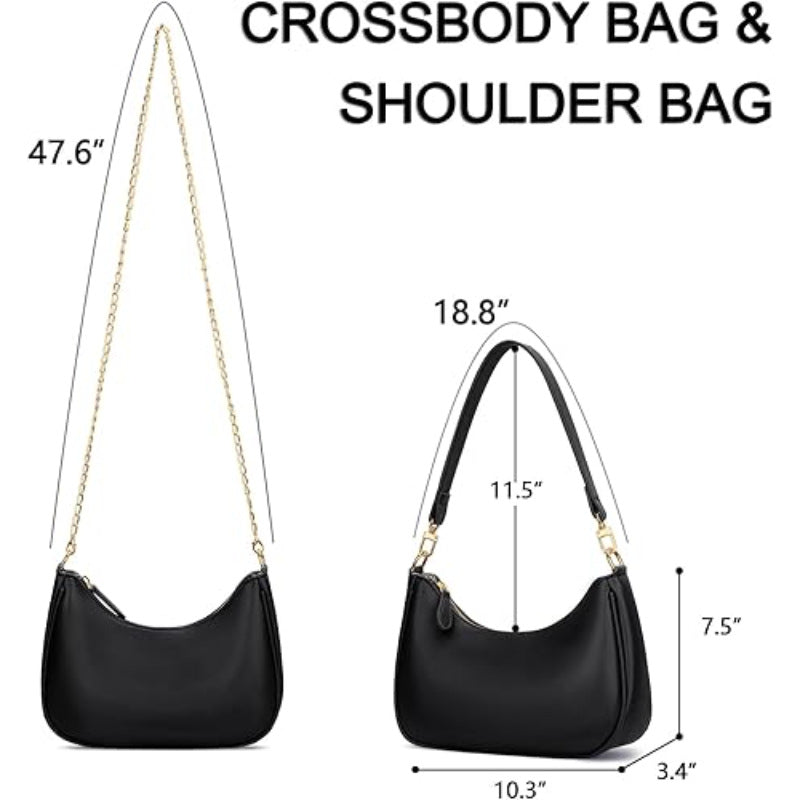 Women's Retro Shoulder Bag Classic 90s Style Underarm Purse Faux Leather Crescent Hobo Handbag with Zipper for Daily Use and Evening
 - Image 2