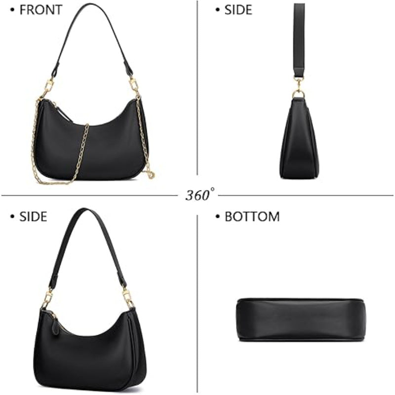 Women's Retro Shoulder Bag Classic 90s Style Underarm Purse Faux Leather Crescent Hobo Handbag with Zipper for Daily Use and Evening
 - Image 3
