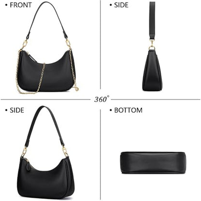 Women's Retro Shoulder Bag Classic 90s Style Underarm Purse Faux Leather Crescent Hobo Handbag with Zipper for Daily Use and Evening
 - Image 3